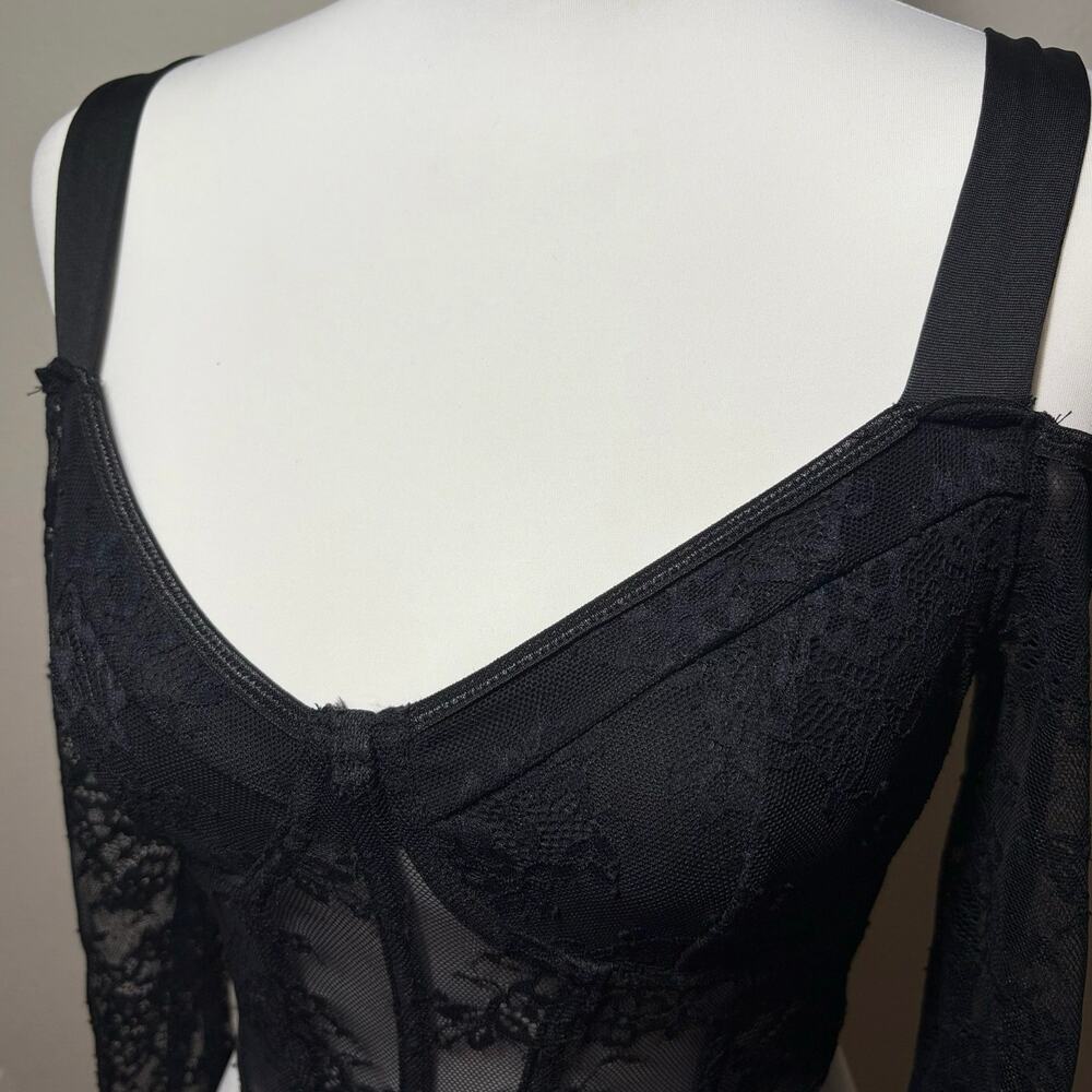 Black Lace Corset Bustier Top Size S Lace Coquette Goth Y2K Sheer Going out top - Picture 4 of 6